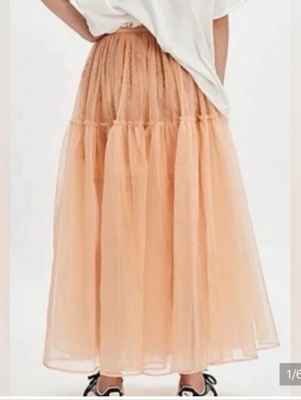 Free People Anne Tulle Maxi Skirt in Coral Sands
